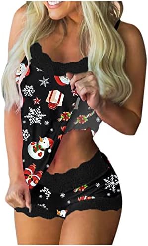 Calça de moletom xiloccer conjunto feminino lingerie impressão conjunto Cami Sleepwear pijamas renda de chão de natal