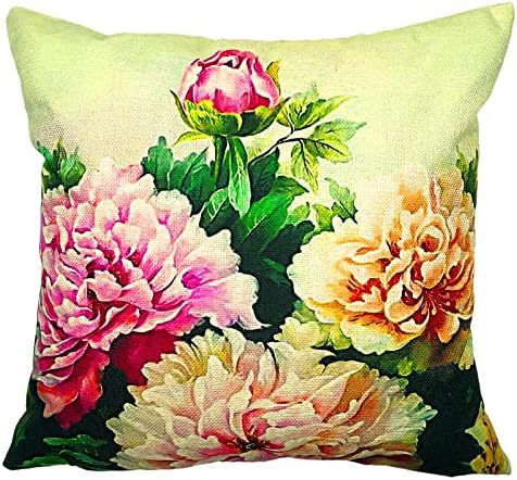 Pooizsdzzz travesseiro floral tampa de aquarela peonies rosa buquê turquesa decorativa decoração de casa feminina 18 x 18 polegadas frescas
