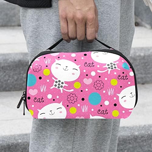 Bolsa de maquiagem rosa de gatinho de desenho animado para bolsa de organizador de viagens portátil para bolsa para artigos para as mulheres para mulheres