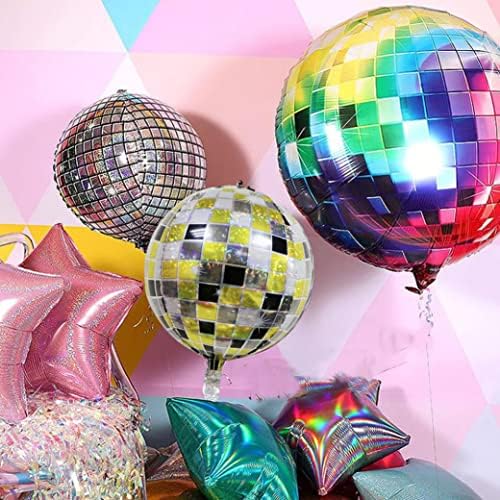 Balões de bola de discoteca de ckuakiwu, 6pcs 22 polegadas de alumínio Balão de discoteca, balão de espelho colorido prateado, decoração de festas de discoteca para decorações de chá de bebê de casamento