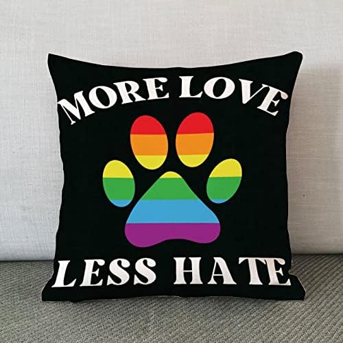Mais amor menos ódio cão pata de pata de almofada de travesseiro romântico travesseiro gay orgulho arco -íris LGBT MESMO SEXO