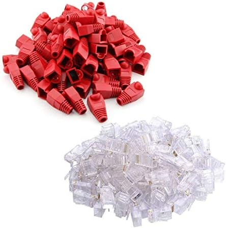 Oiyagai 100pcs CAT 5 Conectores + 100pcs RJ45 Manga protetora Cabo de alto desempenho Design em camadas para cima e para baixo