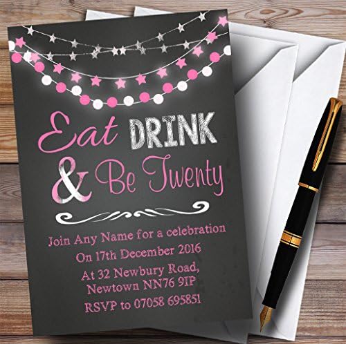O card zoo chalk luzes rosa 20º convites de festa de aniversário personalizados