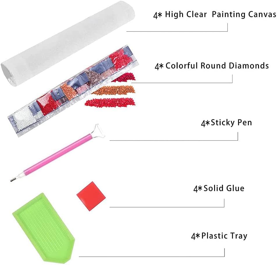4 kits de pintura de diamante de embalagem para crianças adultos, quatro casas DIY 5D Diamond Painting Art Kits Magic Full Round Brill