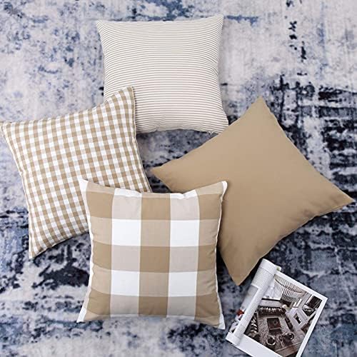 Conjunto de 4 travesseiros de arremesso decorativos Capas de travesseiros de algodão xadrez travesseiro quadrado