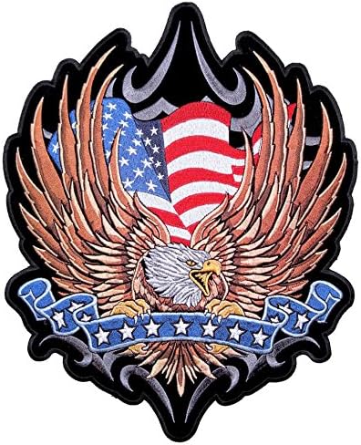 Leatra grande bandeira americana de águia patriótica bordada de motociclista bordado- marrom-escuro