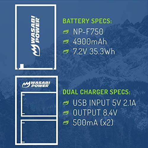 Bateria de energia Wasabi e carregador duplo para a Sony NP-F730, NP-F750, NP-F760, NP-F770