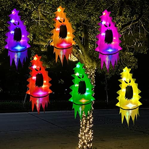 Decorações de Halloween Chapéu Fantasma ao ar livre, 6pcs pendurados iluminados decorações de chapéu fantasma brilhante Luzes