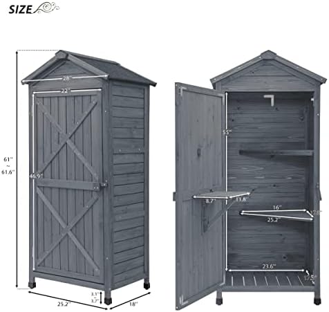 Galpões de armazenamento de madeira ao ar livre, armário de armazenamento de madeira com prateleiras, 25,2 ”W x 18” D