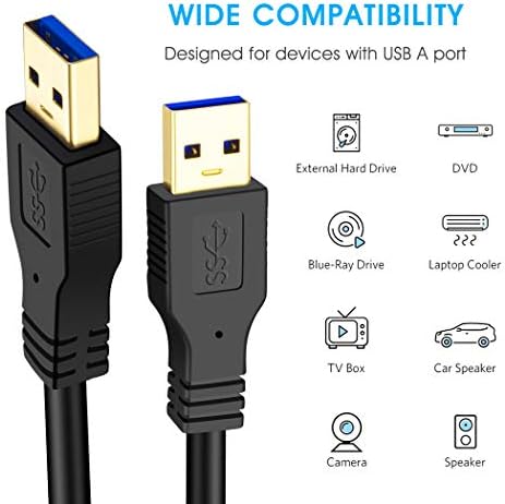 Jewmod USB 3.0 Cable masculino para masculino 3 pés, USB 3.0 A a um cabo A Tipo A masculino com cabo de cabo para transferência de