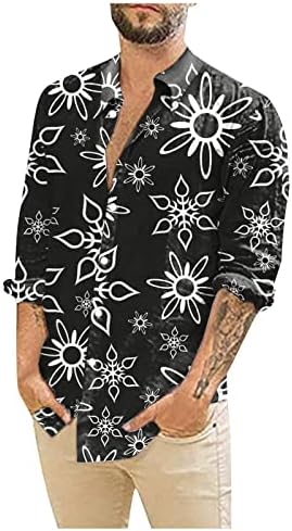 Camisetas de manga comprida camisas para homens camisetas florais botões estampados no topo de vestido gráfico fofo engraçado