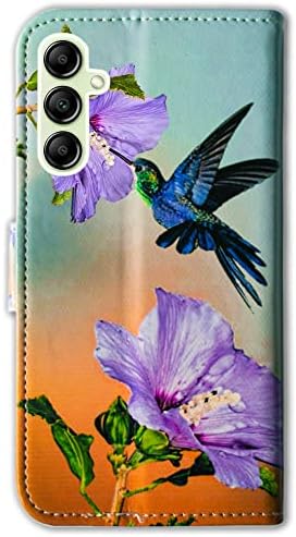 Bcov Galaxy A14 5G Case, Hummingbird Purple Flip Flip Phone Caixa Caixa de carteira com suporte de cartas Kickstand para Samsung