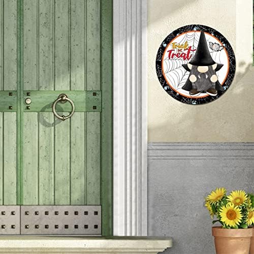 Placa de metal redonda Gnomos de Halloween Truque ou Tratamento de Halloween Sign Sign Metal Poster Decorativo Casa Casa Casa para