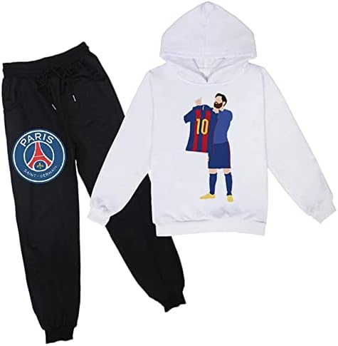 Duuloon Boys Girls Fall Fall Winter Casual Active Tracksuit Messi Capuz Sweatshirts and Sweetpantes Define 2 peças