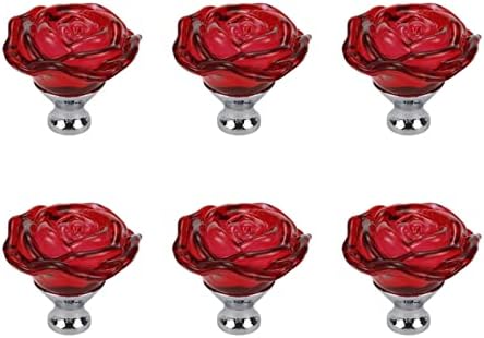 Dnyta Crystal Red Rose Draws Botões da forma da flor Maçaneta de gaveta de vidro armários de cozinha decorativos puxados para gavetas, armários, cômodas, armários de banheiro