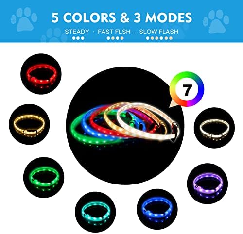 Colarinho de cachorro iluminado Novkin, recarregável 7 cores mudando de coleira de cachorro iluminada, colarinho de cachorro