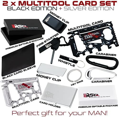 Pacote de conjuntos de presentes de ferramentas de carteira de prata e preto [2-sets-in-1-pack] + ferramentas de cartão multiuso preto [2 tools-in-1-pack]