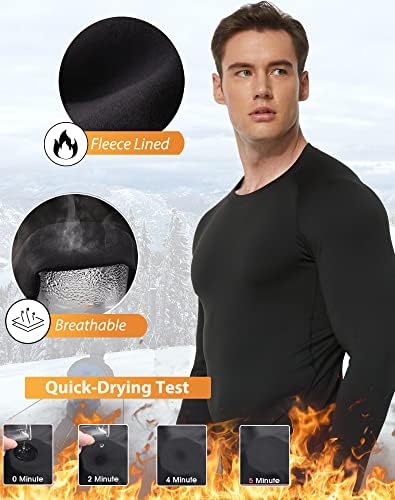 5 ou 4 pacote de camisa de compressão térmica masculina de lã forrada de manga longa de manga longa camada camada de clima frio topão de treino