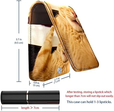 Caixa de batom de Guerotkr, organizador de batom de Lip Gloss de couro com espelho, mini saco de suporte de batom, padrão