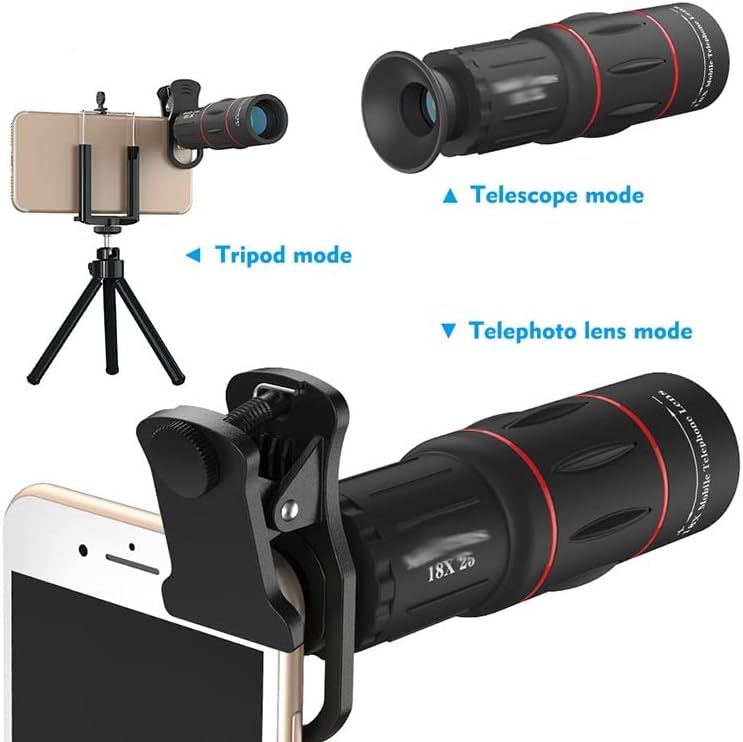 ZSEDP 18X Monocular Zoom Optical Cell Teleple Lens Universal for Smartphones Clip Telefoto Camera Lens