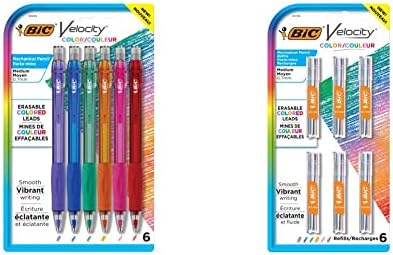 Lápis mecânicos de velocidade da BIC com fios coloridos, ponto médio, pacote de 6 contagens, perfeito para desenho