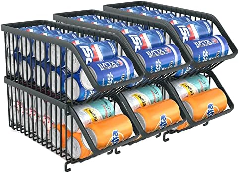 Gillas 6 Pack Soda empilhável pode organizar para geladeira, dispensador de suporte, rack de armazenamento de alimentos enlatado para geladeira, cozinha, bancadas, armários, preto