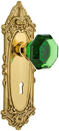 Armazém nostálgico 726047 Placa vitoriana com privacidade da fechadura da fechadura Waldorf Maça de porta Emerald em latão não