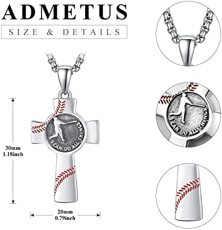 ADMETUS 925 Colar cruzado de prata esterlina para homens | Jóias de colar de amuleto Jóias religiosas com 2,5 mm 22 +2 Cadeia Rolo