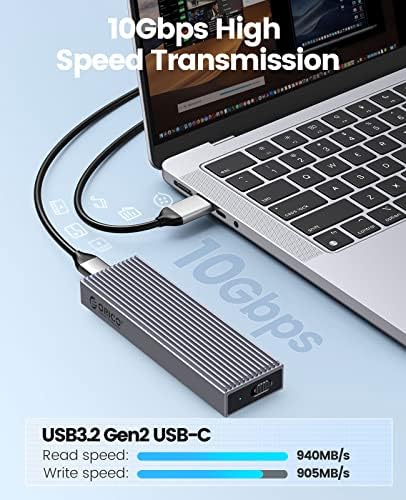 Orico M.2 NVME SATA Adaptador de gabinete SSD livre de ferramentas, USB C 3.2 Gen 2 10 Gbps NVME, 5 Gbps Ngff SATA PCIE M-key 2230/2242/2260/2280, alumínio M2 Suporte do leitor UASP