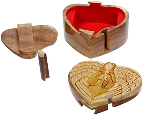 Caixa de jóias secretas de coração/arte artesanal de madeira artesanal - Virgin Mary
