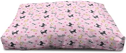Ambesonne Kitty Wooden Pet House, gatos em design colorido e padrões entre corações rosa que repousam alongamentos felizes,