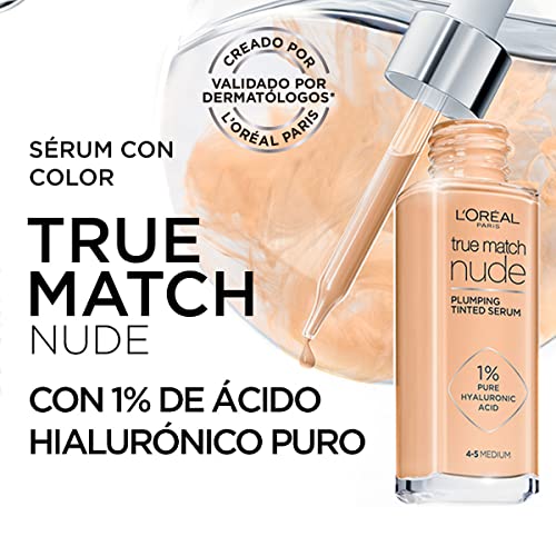 L'Oreal Paris Match True Match Nude Plumping TINTUED SERUE, 1% de ácido hialurônico, instantaneamente evens, ilumina e