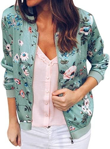 Iyyvv Women Fashion Floral Printed Jacket Zipper Chiffon Bomber Outwear