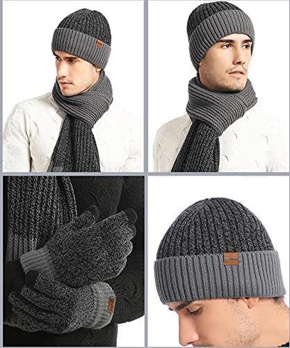 Luvas de inverno Chapéus de gorro, lenço e luvas de tela de toque definidas para homens e mulheres, conjunto de bonés de malha quente