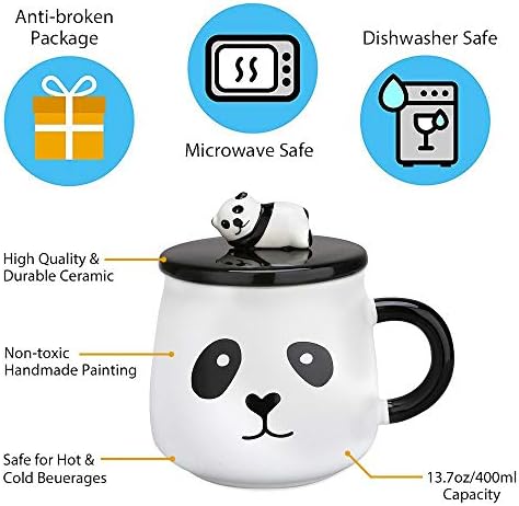 Caneca de café engraçada, canecas de panda de cerâmica fofas, lindas xícaras de chá de animais com tampa e colher de panda