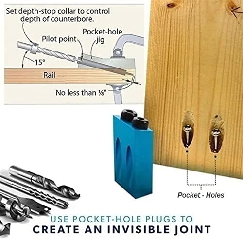 Kit de gabarito de orifício de bolso de 15 graus, 15pcs de gabarito de orifício inclinado a madeira com adaptador de acionamento de