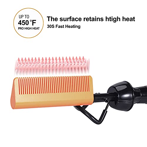 Dan Technology Mini Hot pente, tamanho de viagem Pressioning pente, 450 ℉ Pente quente elétrico para perucas, pente de alisador