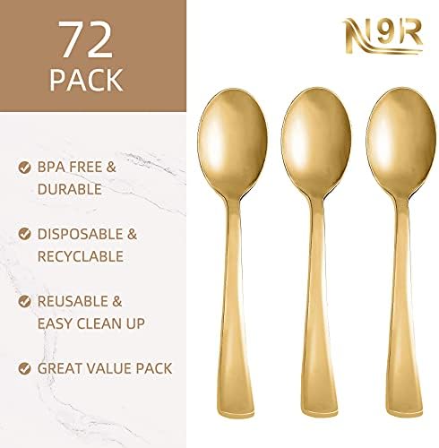 N9R 72pcs colheres de plástico de ouro - talheres de plástico de ouro sólidos, duráveis ​​e de serviço pesado - talheres descartáveis ​​para festas, casamentos e jantar