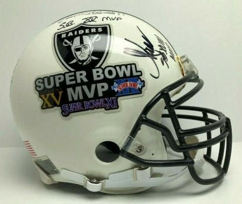 Fred Biletnikoff Jim Plunkett Marcus Allen assinou capacete FS *MVPS do Super Bowl JSA - Capacetes NFL autografados