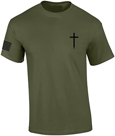 Mens Christian Shirt Faith Cross Crost Crest American Slave Sleeve T-Shirt Graphic Tee