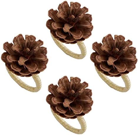 Fenco estilos de pinheiro natural de pinheiro anéis de guardanapo de metal, conjunto de portadores de guardana