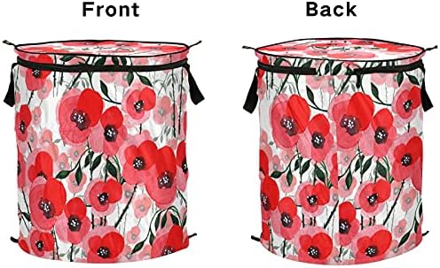 Wildflower Poppy Pop Up Laundry Horse com tampa de cesta de armazenamento dobrável Bolsa de roupa dobrável para camping piqueniques banheiro