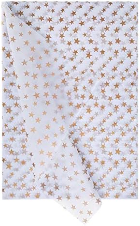AimToHome Gold Star White Tissue Papel de embrulho de embrulho para artesanato DIY, bolsas de matilha, 50 folhas