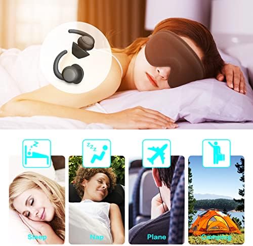 Plugues de orelha de Fuduo para ruído de sono cancelando 2 pares Super Plugues de orelha de silicone super macios e redução de ruído da máscara do sono para dormir, bloqueie luz e ruído, viagem, soneca, ioga, meditação, preto