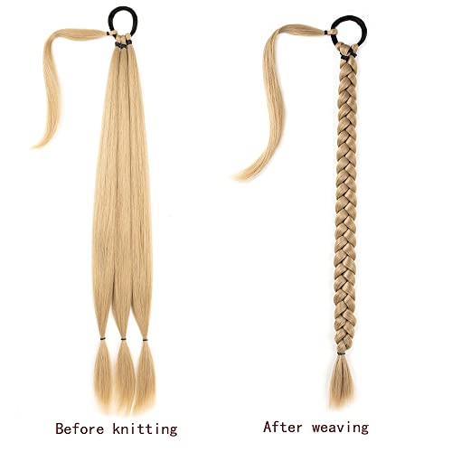 Qiaoruixin extensão de rabo de cavalo trançada de 30 polegadas de 30 polegadas para mulheres com elos de borracha de gravata de cabelo