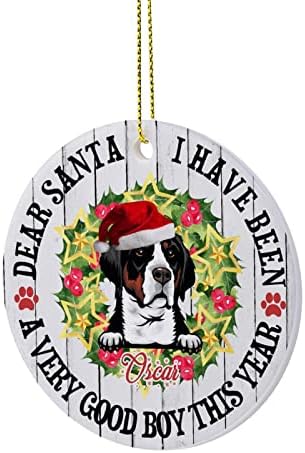 2022 enfeites de Natal, decorações de árvores de Natal - Dear Santa Good Boy Custom Dog Nome de porcelana Ornamento Round Kestsakes - Melhores presentes para amigos de Natal, Design de Natal