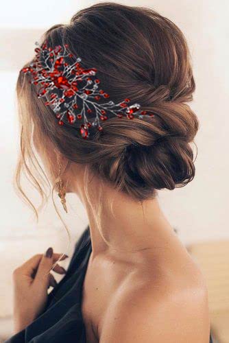 Acessórios para o cabelo do casamento, pente de cabelo de cabelo vermelho romântico de BeusOlover, peça de cabelo com miçangas