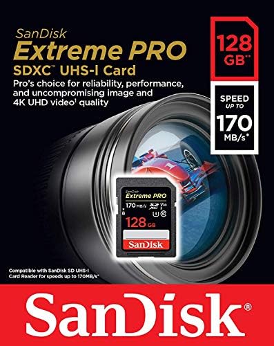 Sandisk 128GB SDXC SD Extreme Pro Memory Card Pacarle trabalha com a Canon Eos Rebel T5, T5i, T6, T6i, T7, T7i Digital DSLR