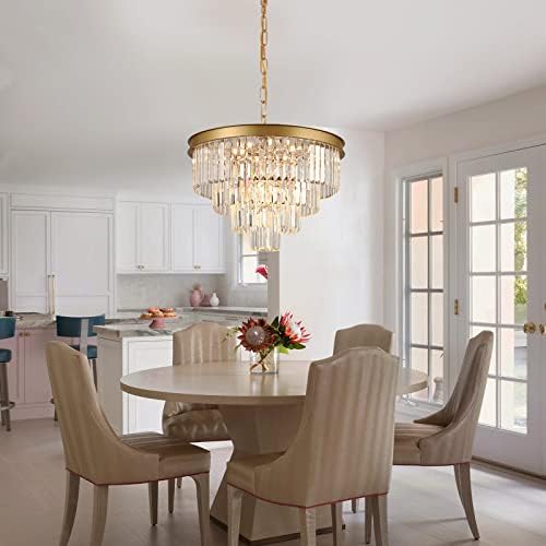 Um lustre de cristal moderno axilixi lustre de ouro de 24 ”para a sala de jantar 12 lustre pendente de teto claro lustrcil lustre de luxo de luxo de luxo para a sala de estar para entrada