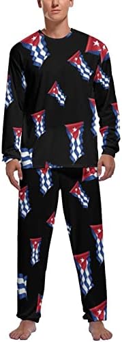 Pijamas de 2 peças de bandeira de Cuba Conjunto de manga longa Round Round Neckwear PJS de roupas de dormir macias para